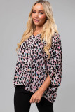 Pink Multicolor Leopard Print V Neck Oversized Blouse