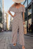 Stripe Print Off Shoulder Wide Leg Jumpsuit