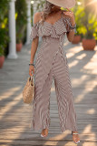 Stripe Print Off Shoulder Wide Leg Jumpsuit