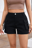 Plain High Waist Pockets Cargo Shorts 