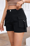 Plain High Waist Pockets Cargo Shorts 