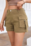 Plain High Waist Pockets Cargo Shorts 