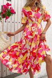 Multicolor V Neck Buttoned Ruffles Maxi Dress