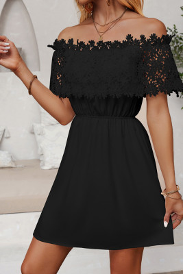 Plain One Shoulder Lace Splicing Dress