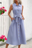 Sleeveless Button Up Tie Waist Dress 