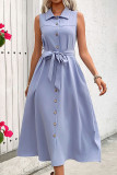 Sleeveless Button Up Tie Waist Dress 