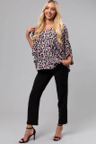 Pink Multicolor Leopard Print V Neck Oversized Blouse