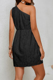 Plain Full Lace One Shoulder Sleeveless Dress