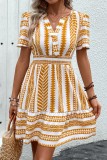 Yellow V Neck Bohemia MIni Dress 