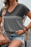 Stripes Splicing V Neck Short Sleeves Top 