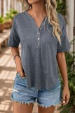 Grey V Neck Button Up Short Sleeves Top 