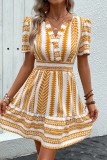 Yellow V Neck Bohemia MIni Dress 