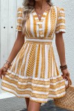 Yellow V Neck Bohemia MIni Dress 