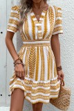 Yellow V Neck Bohemia MIni Dress 