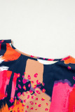 Multicolour Abstract Print V Neck Short Sleeve Plus Size Blouse