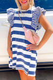 Sky Blue Stripe Contrast Ruffled Sleeve T-shirt Dress