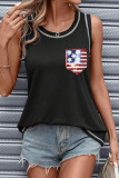 Black Sequined American Flag Patched Exposed Seam Tank Top