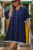 BLue V Neck Ruffle Dress 