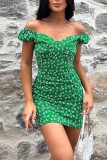 Deep V Neck Bodycon Mini Printed Dress 