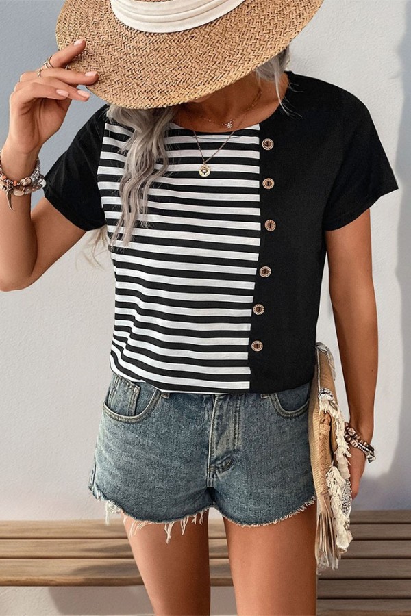 Colorblock Splicing Stripes Top 