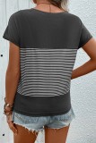 Stripes Splicing V Neck Short Sleeves Top 