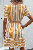 Yellow V Neck Bohemia MIni Dress 