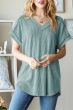 Ribbed Knitting V Neck Stitching Outside Top 