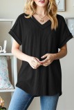 Ribbed Knitting V Neck Stitching Outside Top 