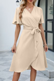 Plain Wrap V Neck Side Sash Dress