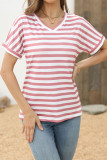 Red Stripes V Neck SHort Sleeves Top