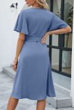 Plain Wrap V Neck Side Sash Dress