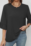 Black Back Buttoned Ruffles Sleeves Short Sleeves Top