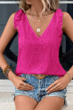 Rose Red Embroidery Patterned Knotted Straps V Neck Tank Top