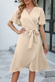 Plain Wrap V Neck Side Sash Dress