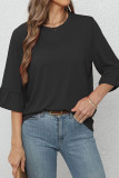 Black Back Buttoned Ruffles Sleeves Short Sleeves Top