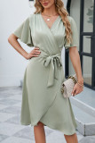 Plain Wrap V Neck Side Sash Dress