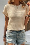 Apricot Solid Textured Ruffled Short Sleeve Blouse
