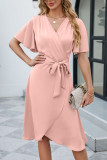 Plain Wrap V Neck Side Sash Dress