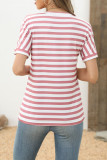 Red Stripes V Neck SHort Sleeves Top