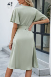 Plain Wrap V Neck Side Sash Dress