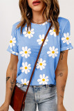 Sky Blue Daisy Printed Crewneck T Shirt