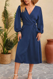 Plain Wrap V Neck Side Sash Split Dress