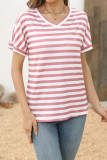 Red Stripes V Neck SHort Sleeves Top