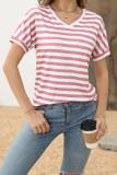 Red Stripes V Neck SHort Sleeves Top