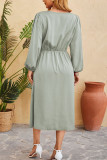 Plain Wrap V Neck Side Sash Split Dress