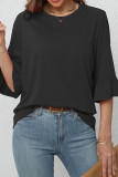 Black Back Buttoned Ruffles Sleeves Short Sleeves Top