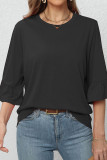 Black Back Buttoned Ruffles Sleeves Short Sleeves Top