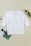 White Frenchy Hollow Out Knitted V Neck Cardigan