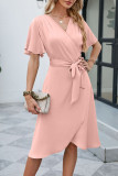 Plain Wrap V Neck Side Sash Dress