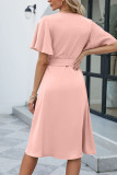 Plain Wrap V Neck Side Sash Dress